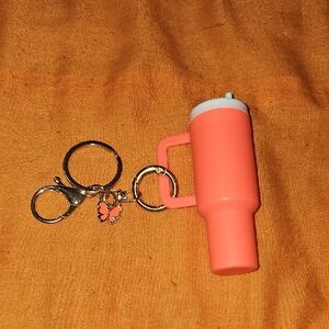 Stanley Dupe Keychain In Neon Orange And White Holds A Chapstick! Nwots